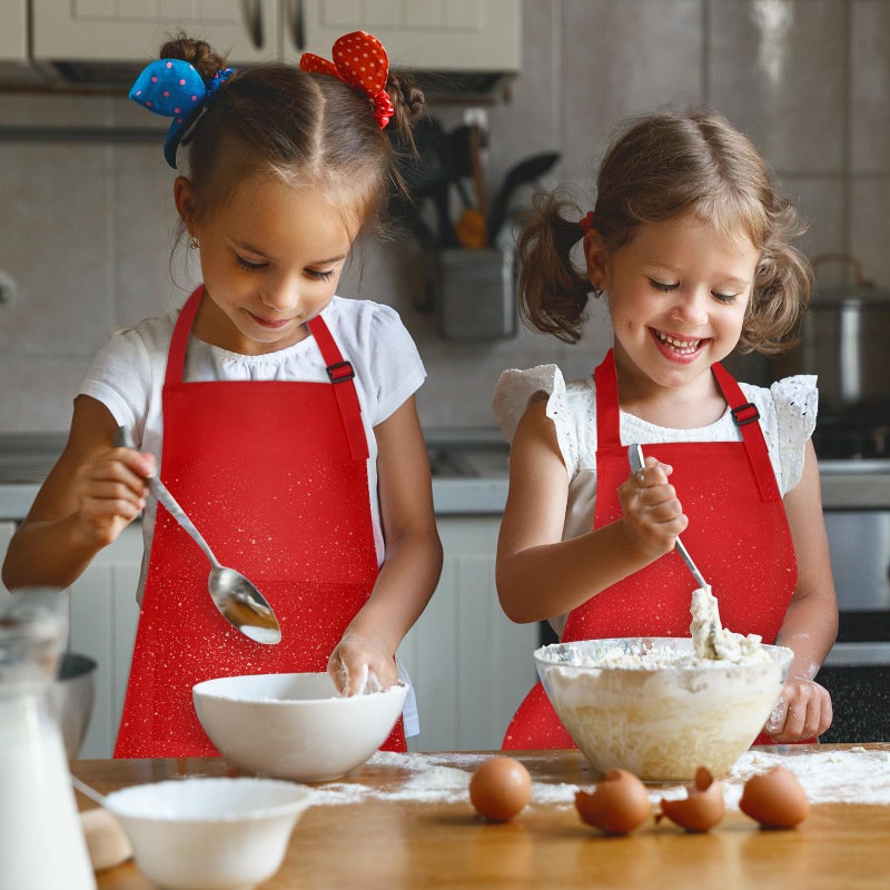 PLULON 4 Pcs Aprons for Kids Adjustable Kids Red Apron Bulk with Pocket Painting Aprons For Boys Girls Painting Cooking Baking (Red) - Image 5